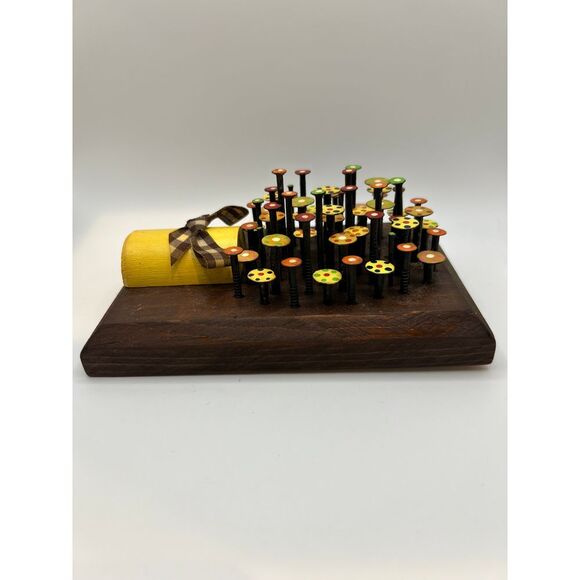 VTG Handmade Wood Nail Wall Art Flowers In Vase Vibrant Colors 1970s Decor Cute - Picture 5 of 9